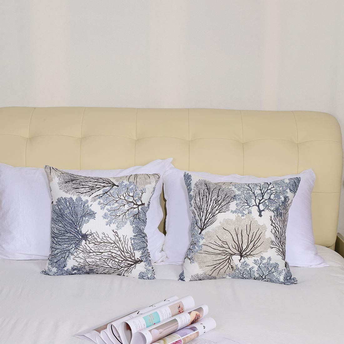 uxcell 2-Pack Modern Coral Coastal Throw Pillow Covers 18x18 Inch - Linen Cushion Cases for Sofa, Couch & Beach House Decor - Perfect for Living Room, Bedroom & Coastal Home Styling