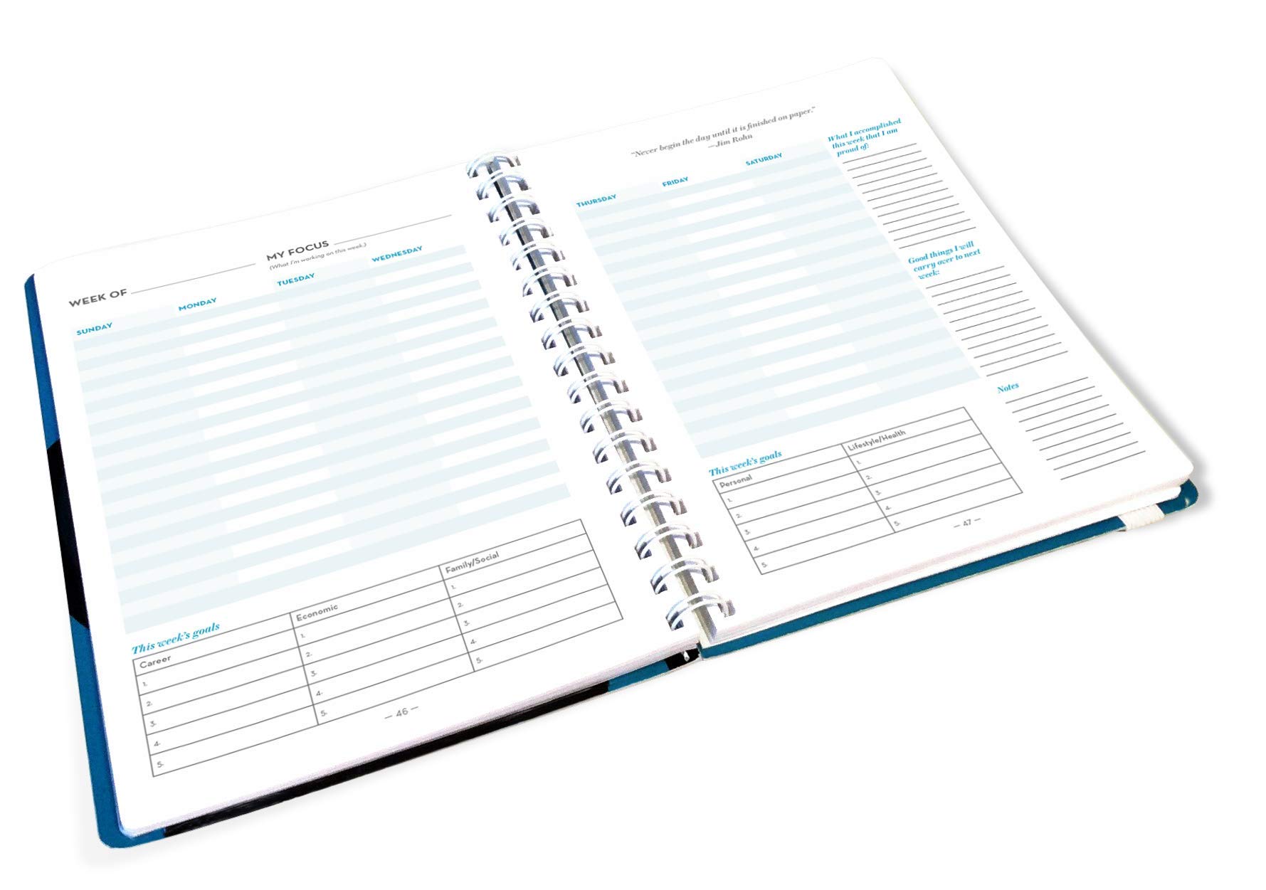 Jim Rohn One-Year Success Planner - Daily, Weekly & Monthly Goal Setting Journal for Personal Growth & Productivity - Perfect for Entrepreneurs, Students & Professionals