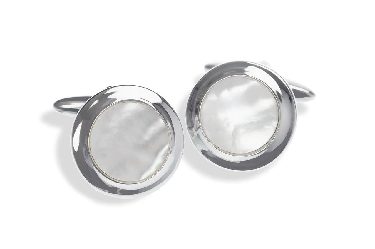 Elegant Rhodium-Plated Mother of Pearl Cufflinks for Men - Perfect for Grooms, Best Men, Ushers & Fathers of the Bride | GROSVENOR Collection | Ideal for Weddings, Formal Events & Special Occasions