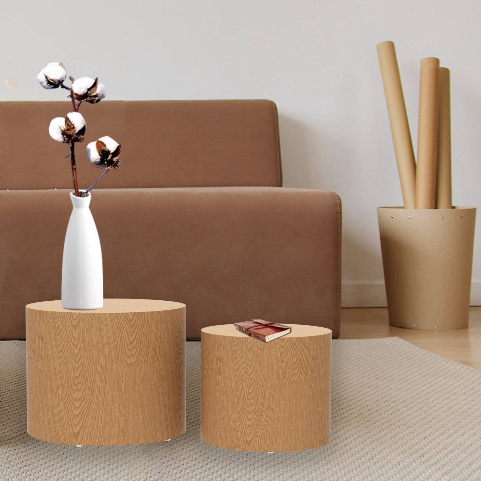 Round End Table Set - Wooden Accent Coffee Table & Nightstand for Living Room, Bedroom - Perfect for Small Spaces, Home Decor & Side Tables