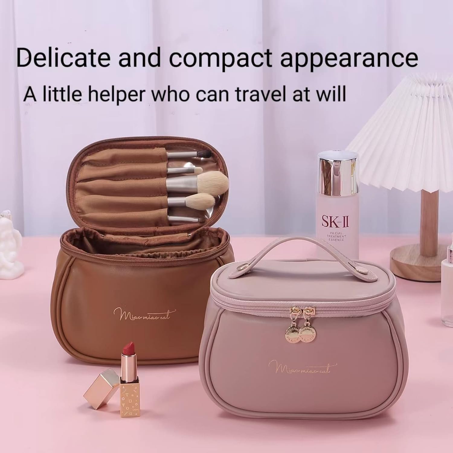 FLORISCA Makeup Storage Bag - PU Leather Cosmetic Organizer with Handle, Portable Travel Vanity Case for Women | Perfect for Travel, Home & Daily Makeup Organization