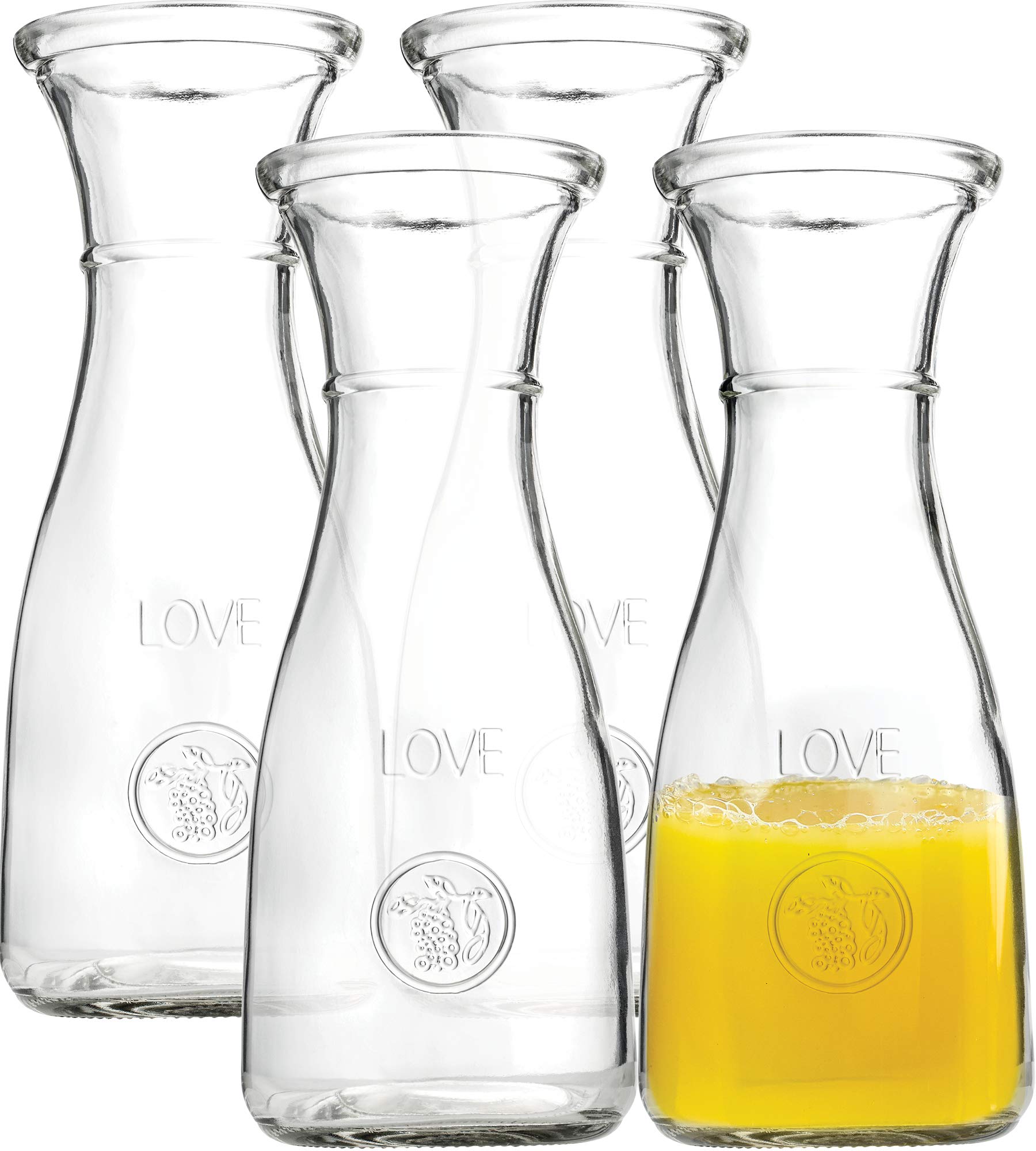 4-Piece Glass Carafe Pitcher Set - Elegant Water Pitcher & Wine Decanter for Mimosa Bar - Wide Mouth & Easy Grip Design - Perfect for Parties, Brunch & Home Entertaining