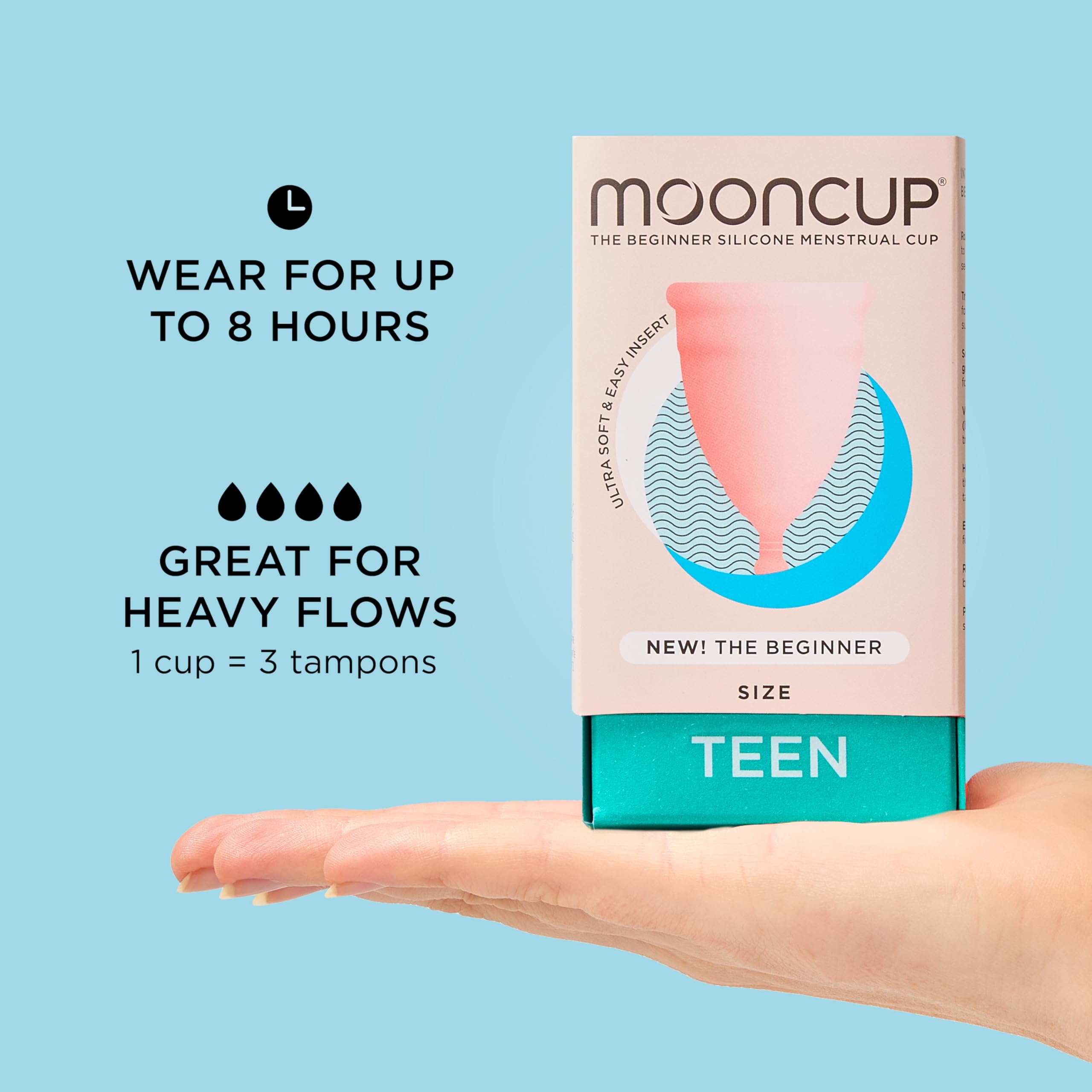 Mooncup Beginner Menstrual Cup - Super Soft, Easy Insertion for Teens | Comfortable & Leak-Proof Period Protection for Active Lifestyles, Sports & Travel