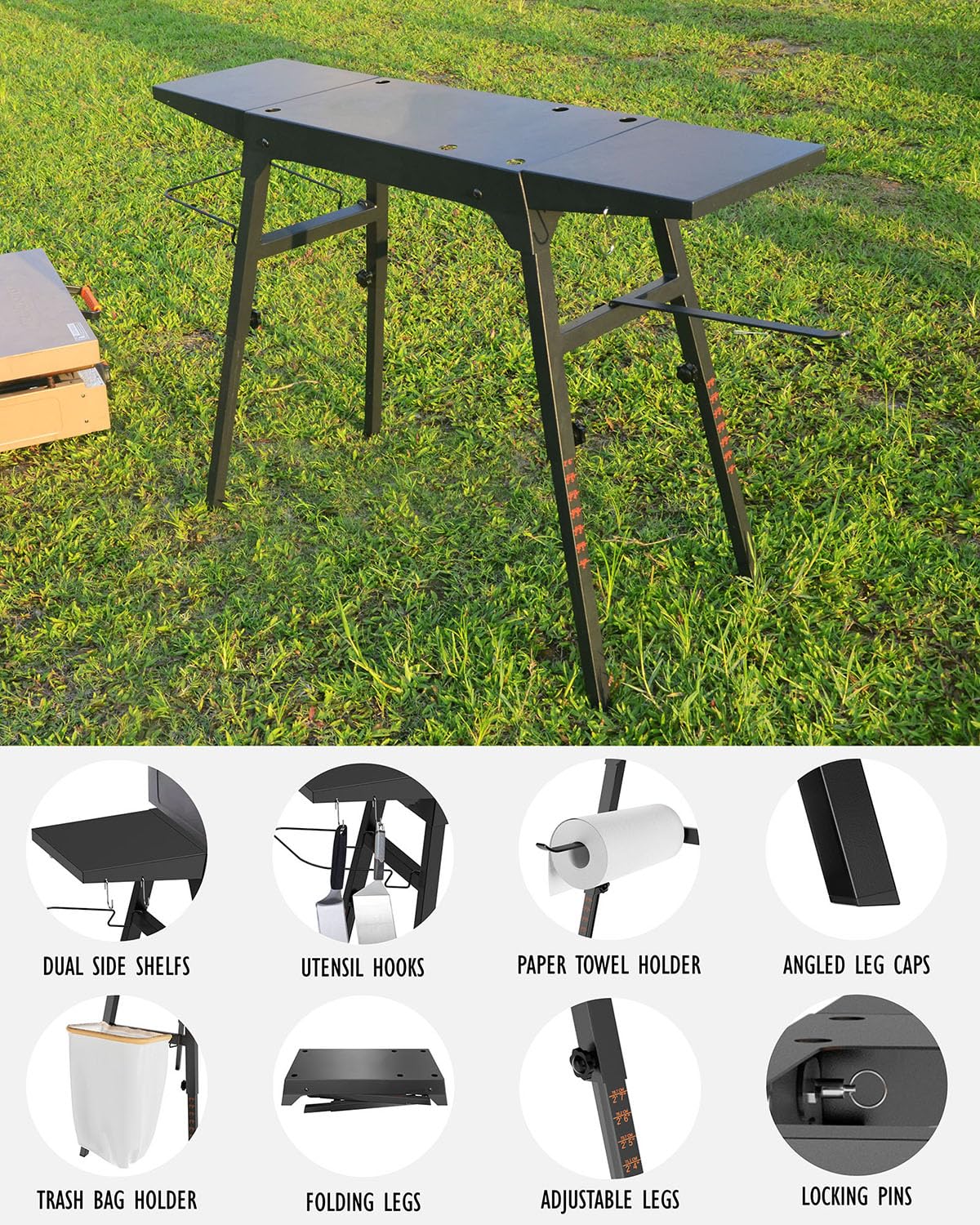 **Blackstone Griddle Stand for 17’’/22’’ Griddles - Adjustable & Portable with Folding Legs & 2 Side Tables - Perfect for Outdoor Cooking, Camping, BBQs & Tailgating**