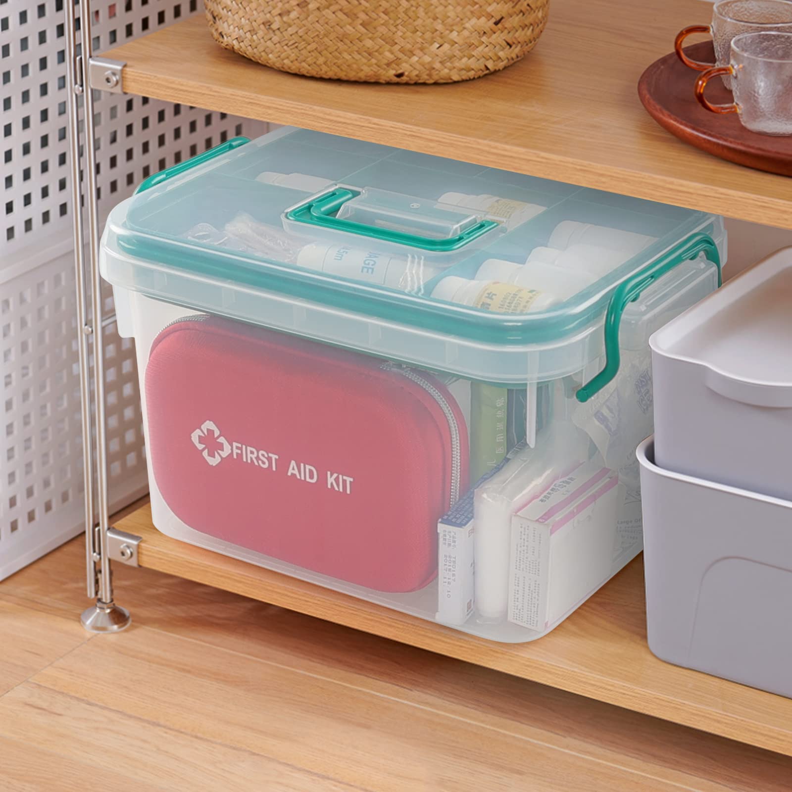 Ggbin Household First Aid Kit - Empty Medical Organizer Box with Removable Tray for Home, Office & Travel Emergency Preparedness | Portable First Aid Storage Solution for Family Safety
