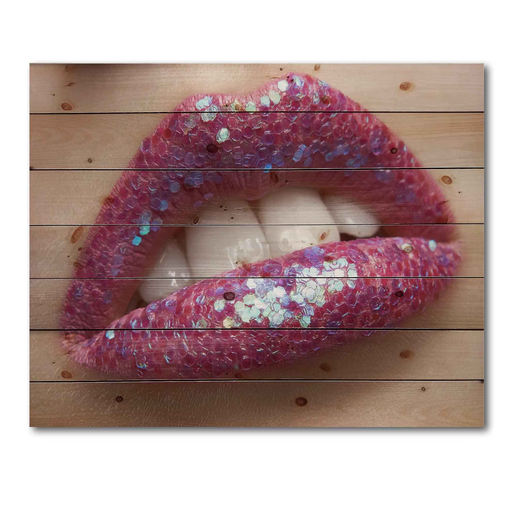 Pink Lipstick Wood Wall Art - Modern Pine Decor for Living Room