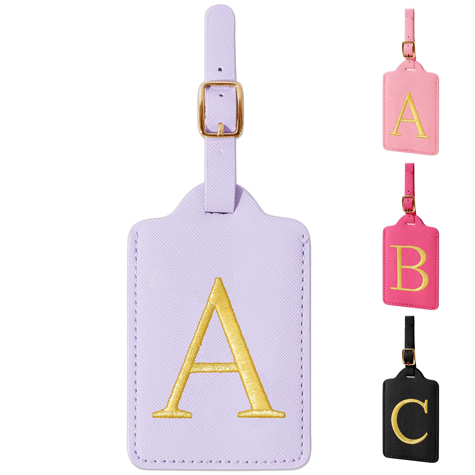Personalized Monogrammed Luggage Tags - Purple Leather Suitcase Tags with Privacy Cover & Embroidered Initials | Custom Travel Bag Tags for Women & Kids | Perfect for Airports, Cruise Ships & Backpacking Trips