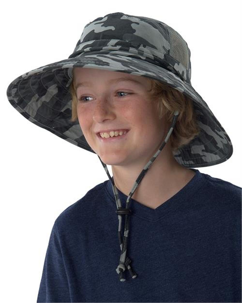 Sun Protection Zone Kids Unisex Outdoor Booney Hat - UPF 50+ Sun Hat for Boys & Girls, Adjustable Chin Strap, Lightweight & Breathable, Perfect for Beach, Hiking, Camping & Outdoor Adventures (Camo)