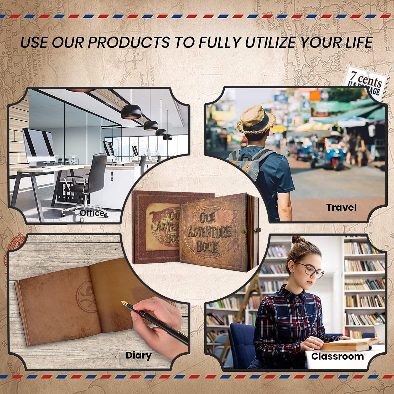 180-Page Adventure Scrapbook Photo Album - Retro Embossed Leather Hardcover Travel Journal for Couples | Memory Book for Anniversaries, Weddings & Mother's Day Gifts | Perfect for Travel Memories, Romantic Gifts & Special Occasions
