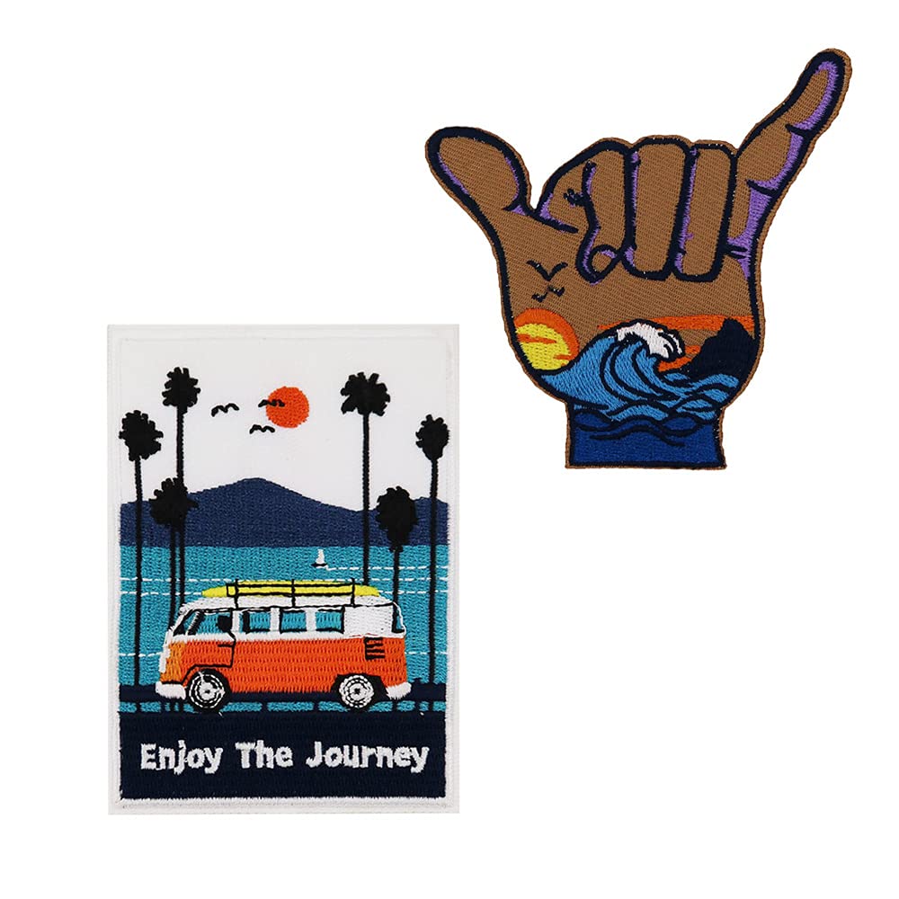 Enjoy The Journey Surfing Van Iron On Embroidered Patches for Outdoor Travel, Camping & Backpacking - DIY Customization for Jackets, Hats & Bags