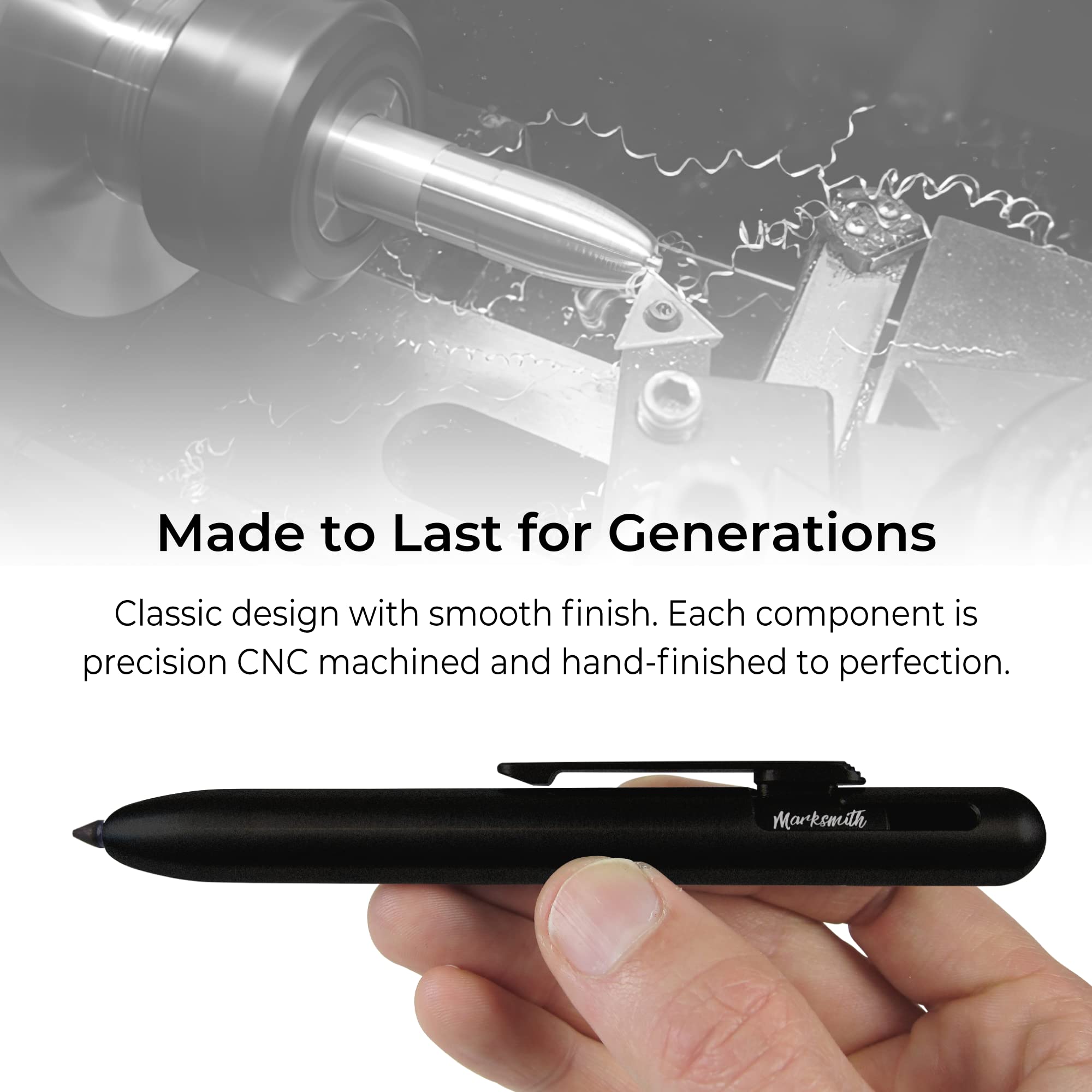 MARKSMITH Titanium Retractable Permanent Marker - Matte Black Fine Point EDC Pen | One-Handed Bolt Action for Writing on Any Surface | Ideal for Professionals, Artists, Engineers & Outdoor Enthusiasts | Perfect for Office Work, Sketching, Field Notes & Everyday Carry