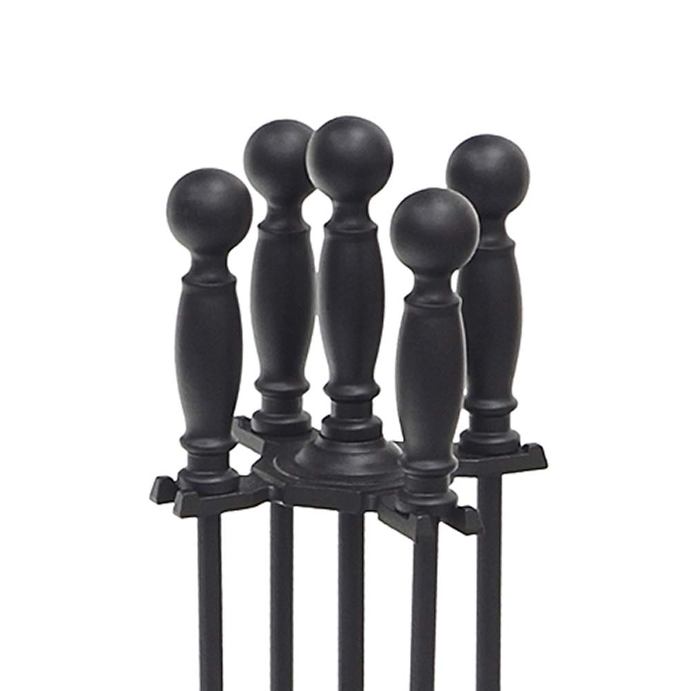 Premium Black Fireplace Tool Set - Heavy Duty Steel Fireplace Poker, Shovel, Brush & Stand - Perfect for Indoor & Outdoor Fire Pits, Wood Stoves & Fireplaces