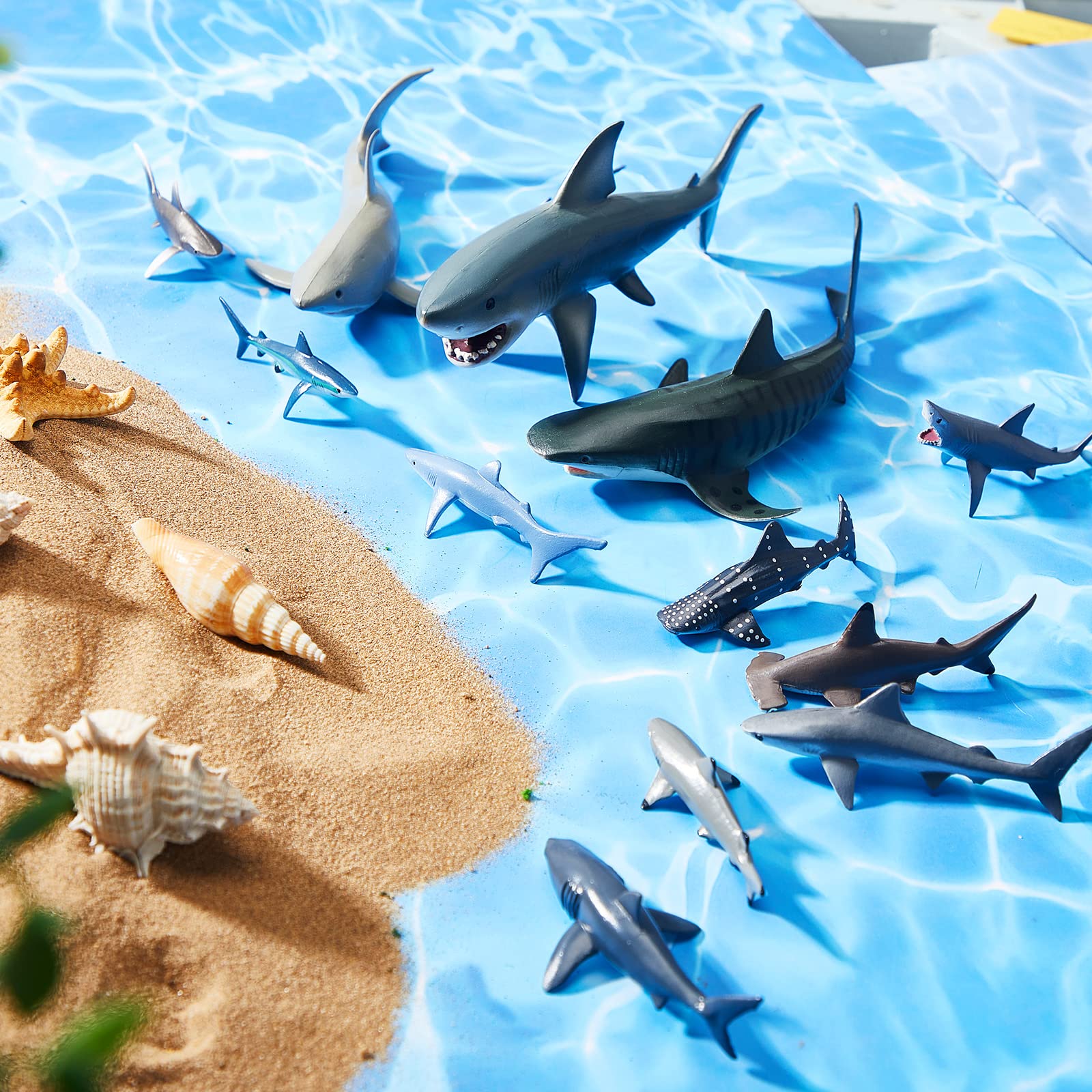 15 Pcs Realistic Shark Toys Assorted Ocean Animal Figurines - Plastic Marine Creature Bath Toys for Kids, Birthday Party Favors, Cake Toppers, and Educational Cognitive Play