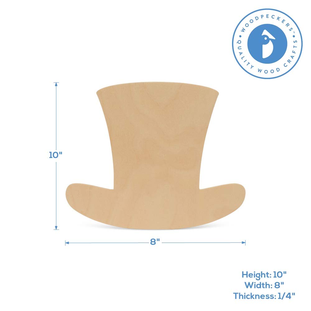 St. Patrick's Day Wooden Leprechaun Hat Cutouts - 10 Inch Unfinished Wood Top Hat Decorations, Pack of 6 - Perfect for DIY Crafts, Party Decor & Irish Themed Events