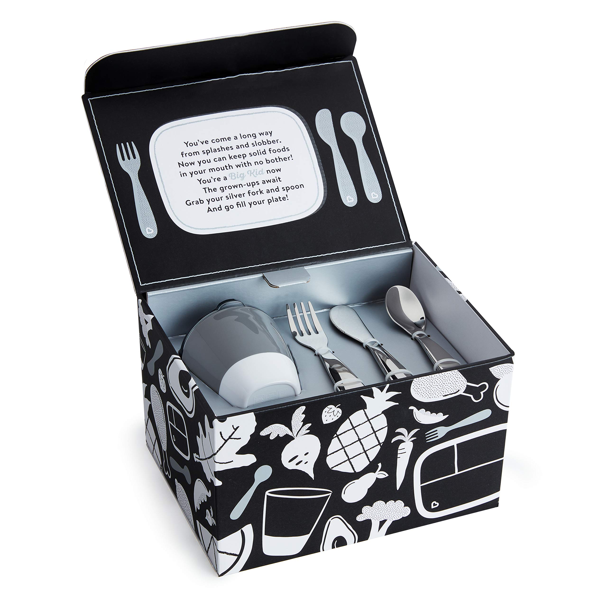 Munchkin Grown Ups Table Toddler Dining Set - Stainless Steel Utensils for Kids, Grey | Perfect for Baby-Led Weaning, Toddler Mealtime & Family Dining