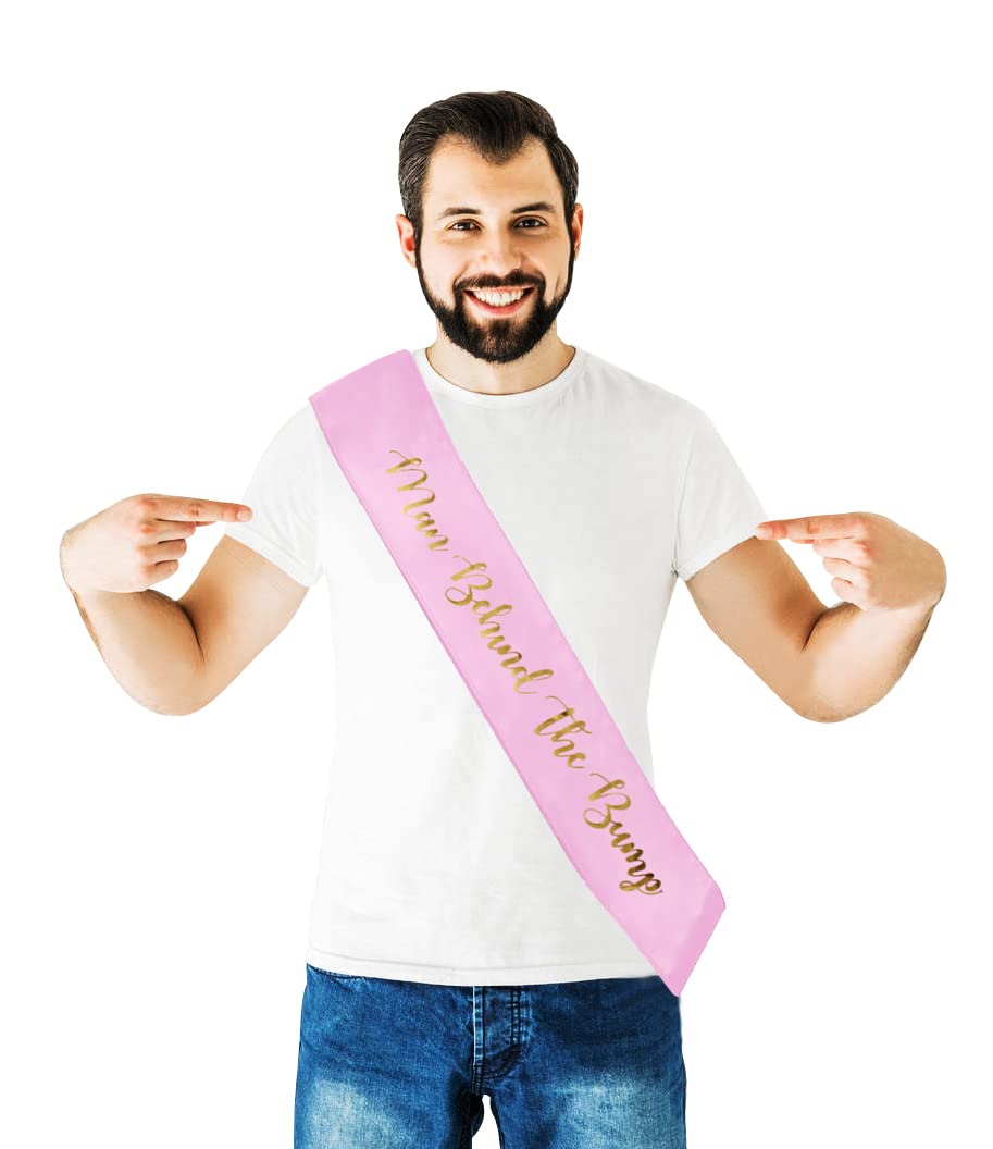 Pink & Gold 'Man Behind The Bump' Baby Gender Reveal Sash - Perfect for Daddy-to-Be, Diaper Parties, Dadchelor Showers & New Father Gifts | Princess-Themed Decorations & Baby Shower Supplies