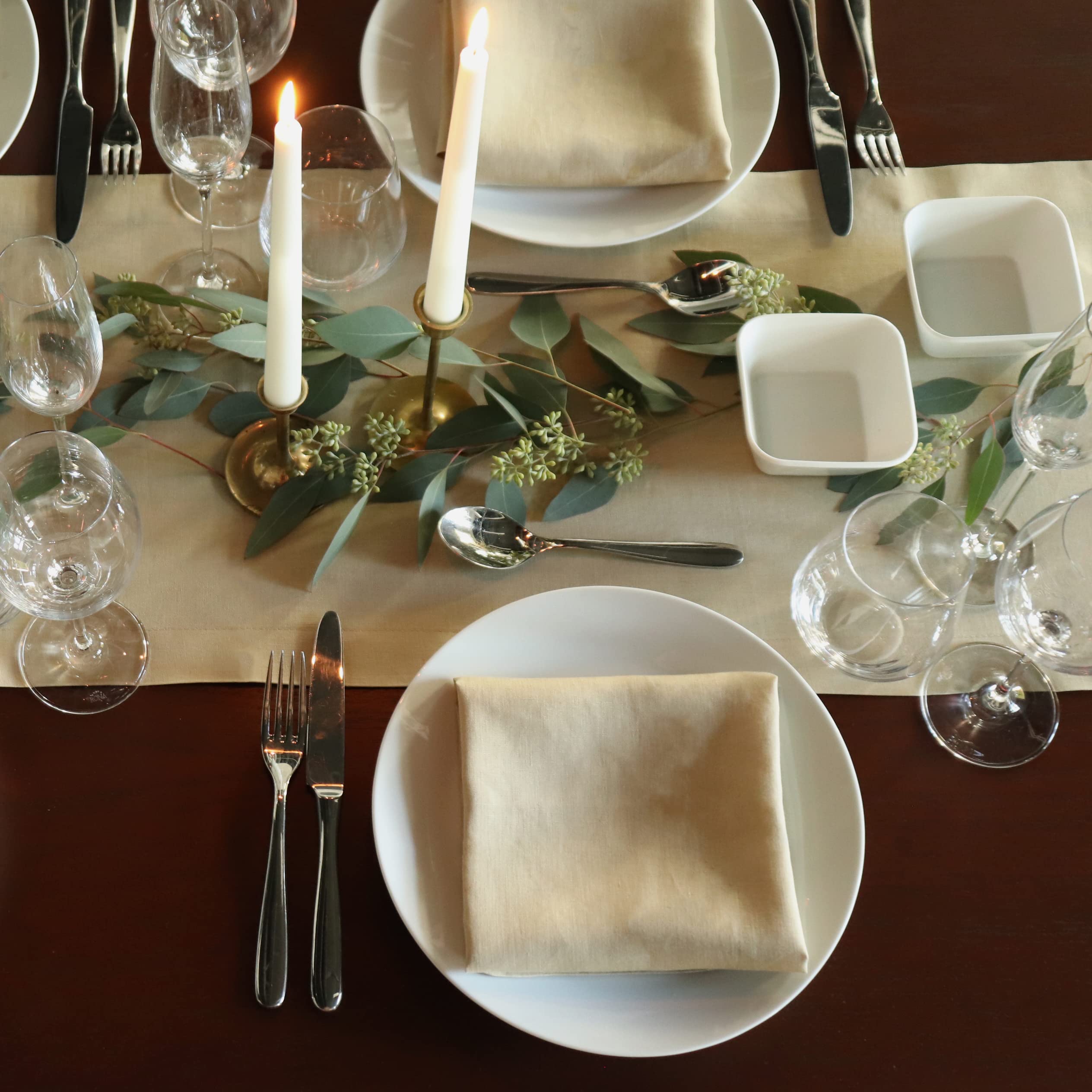 Luxury Italian Linen Table Runner 14x108 Inches - Camel Gold Handmade Tablecloth for Dining Room Decor, Wedding, Party & Holiday Table Setting - Premium Quality Sewn in USA