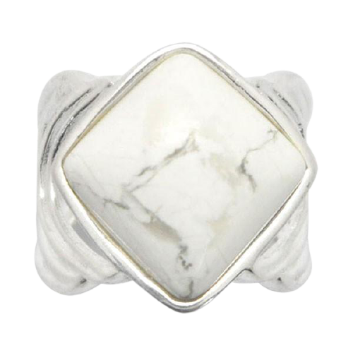 Barse Opening Night Ring - White Howlite Sterling Silver Jewelry for Women, Elegant Dainty Stackable Ring for Evening Parties & Special Occasions