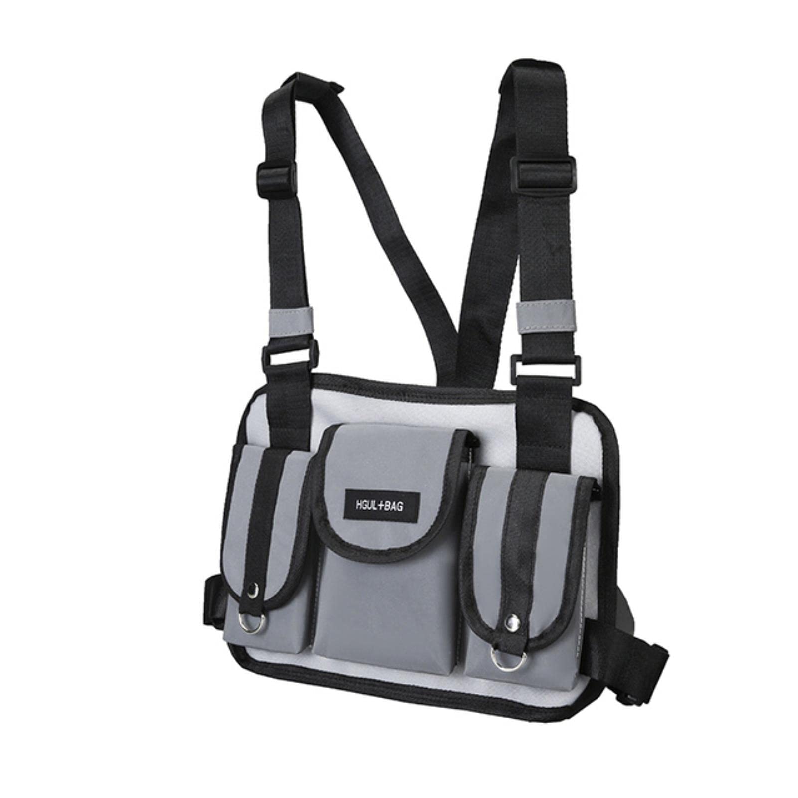 KUNOVO Tactical Chest Bag - Reflective Unisex Waist Pack, Adjustable Bumbag for Hip Hop, Hiking, Travel & Outdoor Activities (Gray, One Size Fits All)