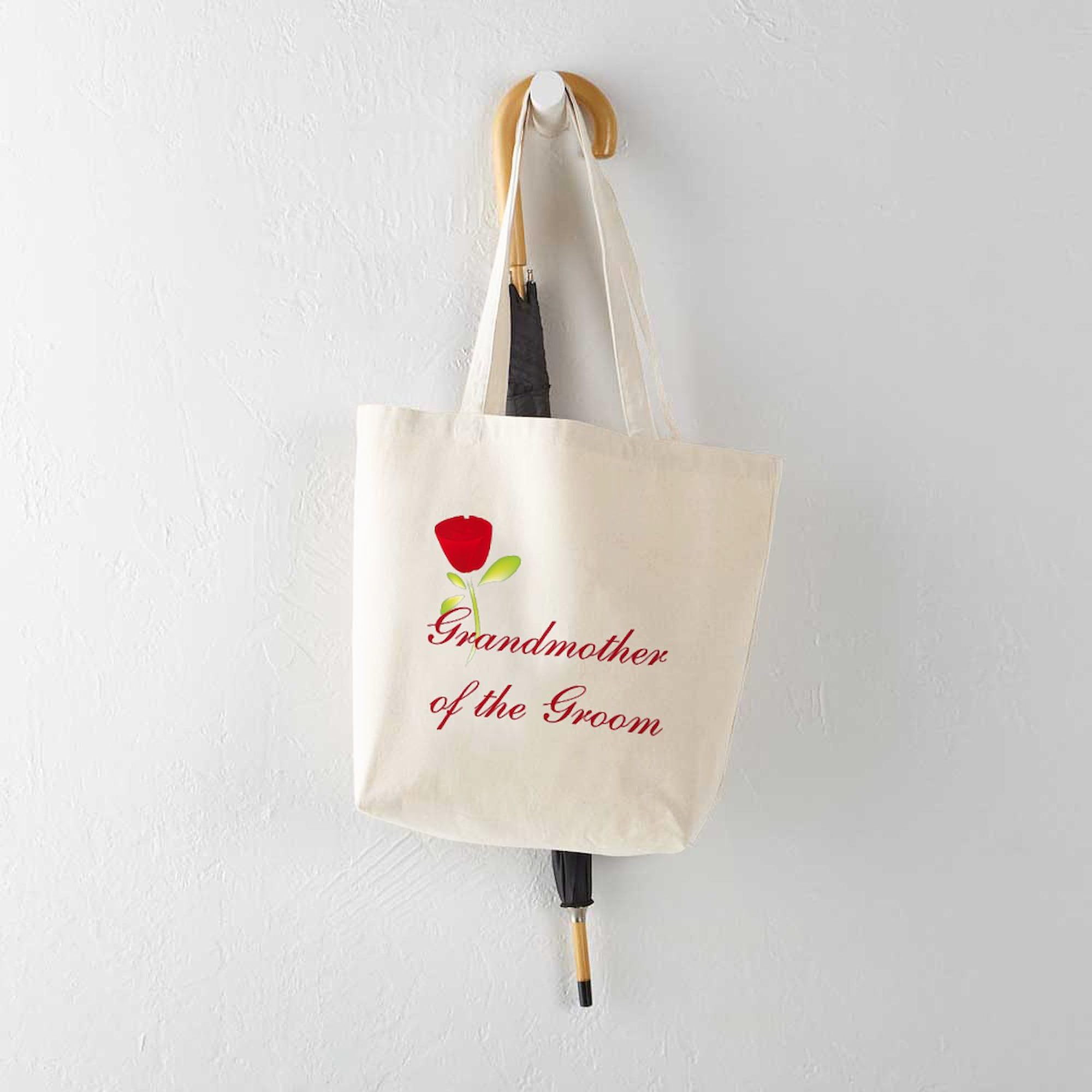 Red Groom's Grandmother Tote Bag - Natural Canvas Reusable Shopping Bag for Weddings, Bridal Showers & Special Occasions | Eco-Friendly Grocery & Beach Tote