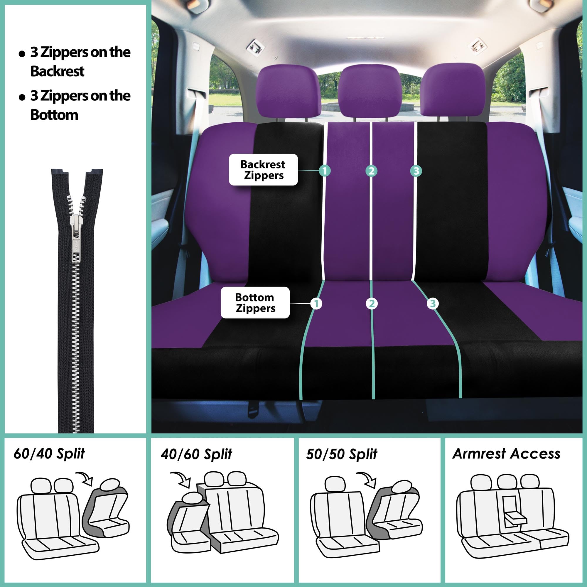 TLH Lightweight Breezy Purple Car Seat Covers Full Set - Airbag Compatible with Steering Wheel Cover & Floor Mats | Premium Car Interior Accessories & Seat Protectors for Cars, Trucks, SUVs | Perfect for Summer Driving, Road Trips & Vehicle Protection