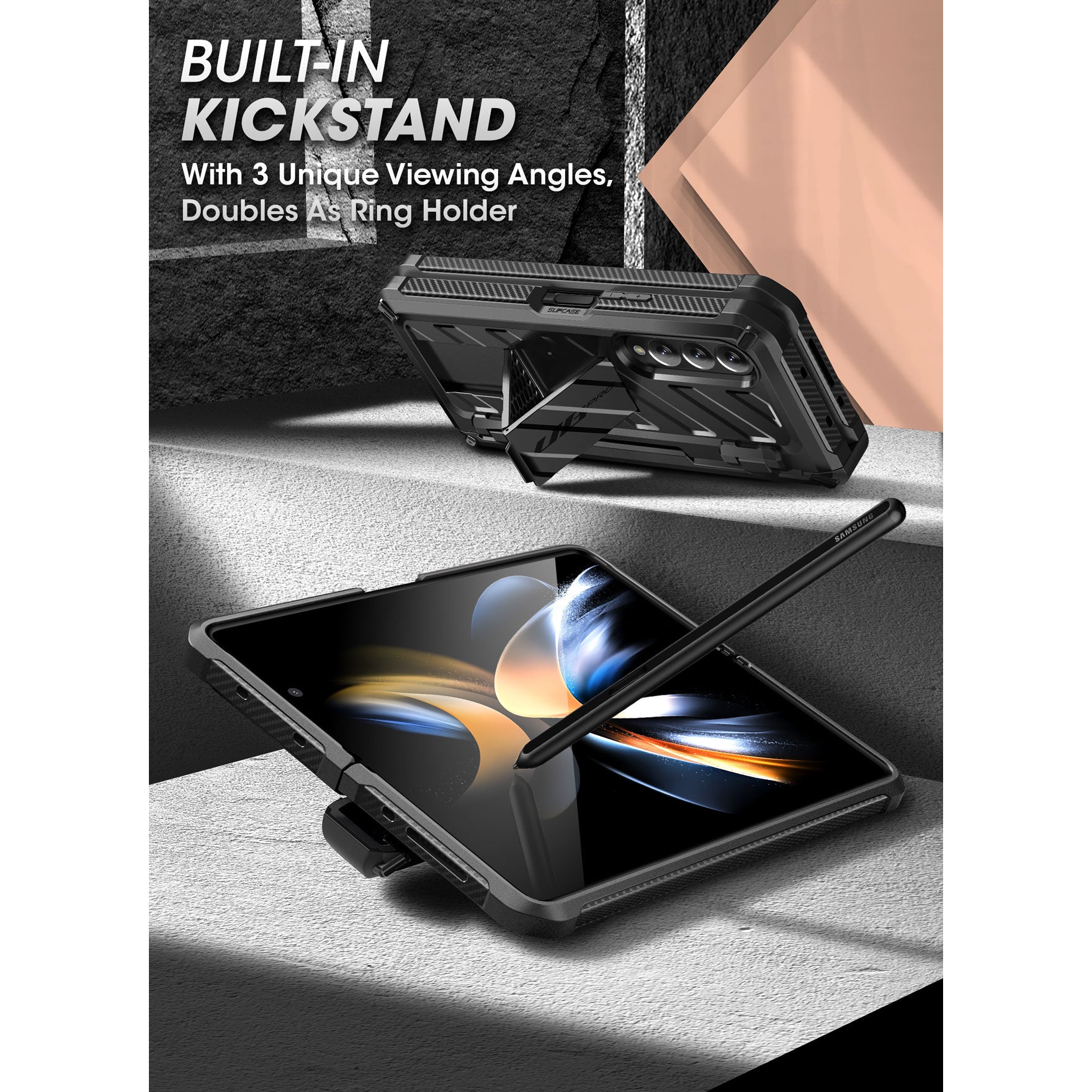 Samsung Galaxy Z Fold 4 Unicorn Beetle PRO Heavy Duty Rugged Case with S Pen Holder - Shockproof & Drop Protection - Perfect for Outdoor Adventures, Work & Travel (Black)