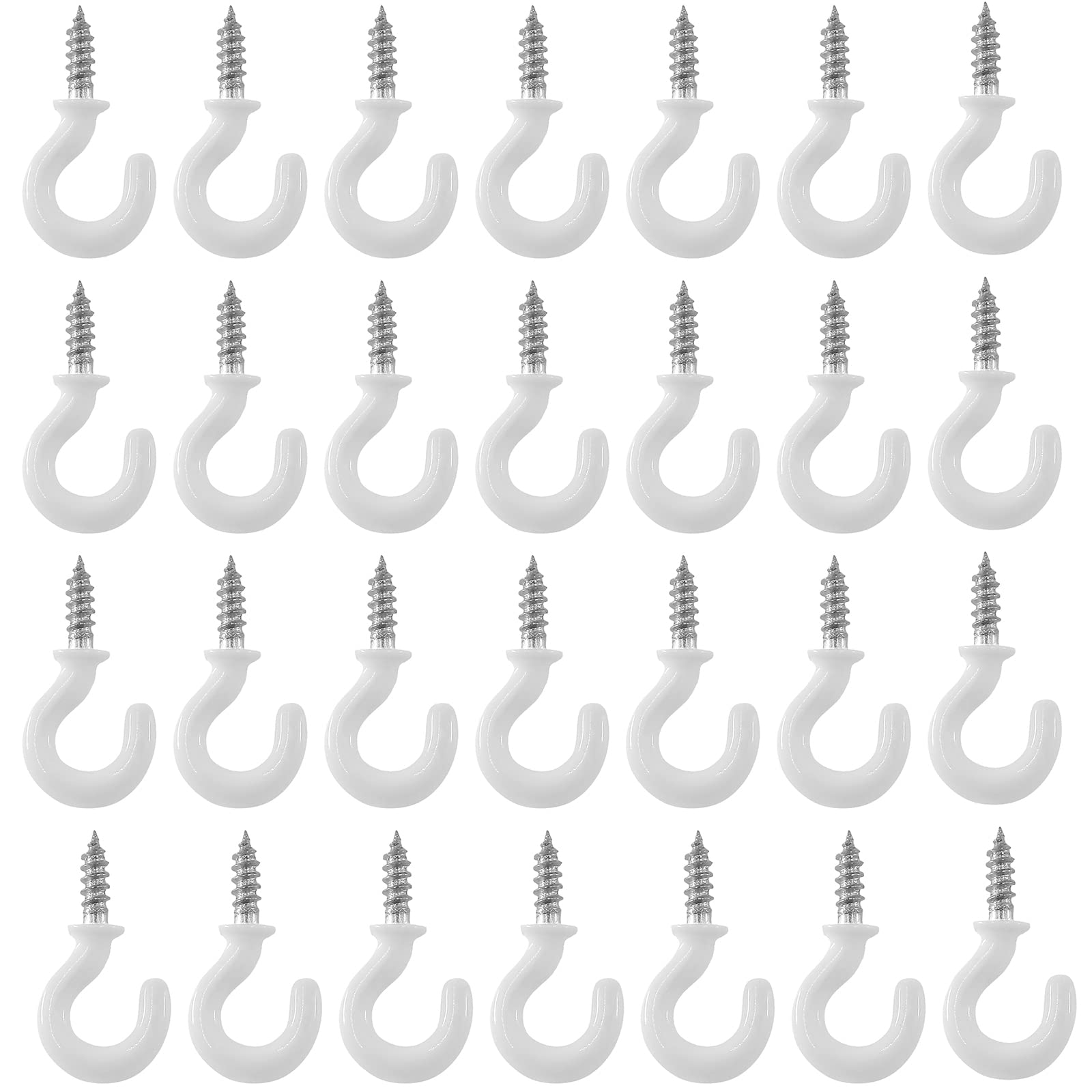 100Pcs White Vinyl Coated Cup Hooks - 1/2 Inch Metal Screw-in Ceiling Hooks for Hanging Plants, Mugs, Kitchen Utensils & Home Organization