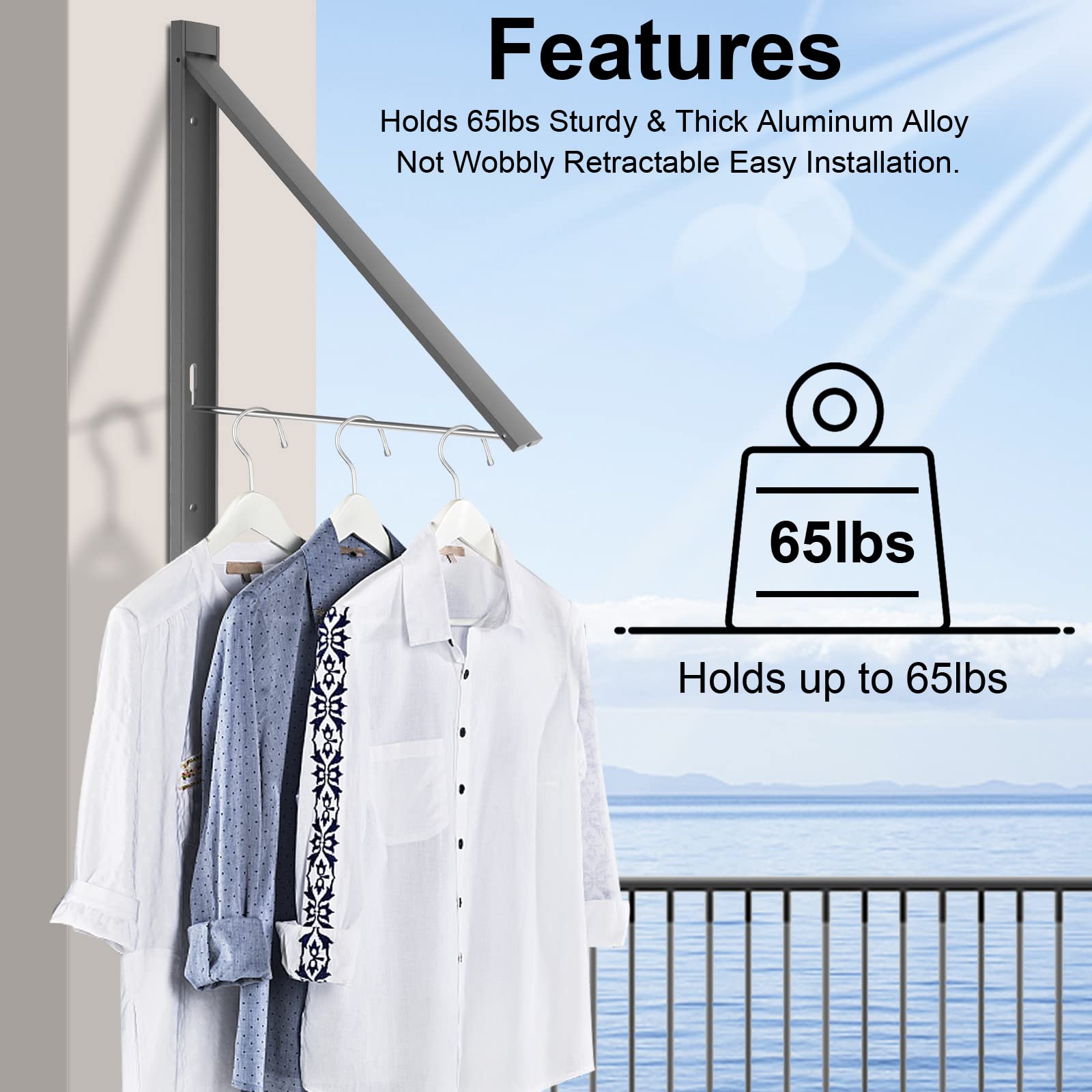 Space Saving Wall Mounted Retractable Clothes Drying Rack - Foldable Laundry Hanger for Small Spaces, Closet & Bathroom Organization - Rustproof Aluminum, Easy Installation - Perfect for Apartments, Dorms & RV Living