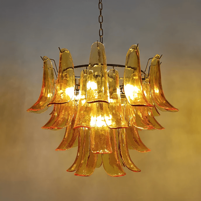 Handcrafted Murano Glass Petals Chandelier - Elegant Venetian Crystal Ceiling Light Fixture for Dining Room, Living Room & Bedroom Decor