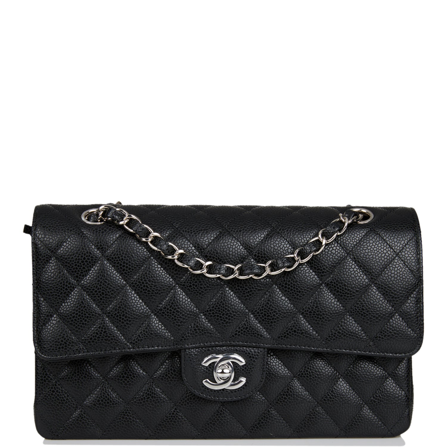 Chanel Medium Classic Double Flap Bag Black Quilted Caviar Leather with Silver Hardware - Luxury Designer Handbag for Women, Perfect for Work, Evening Events & Special Occasions