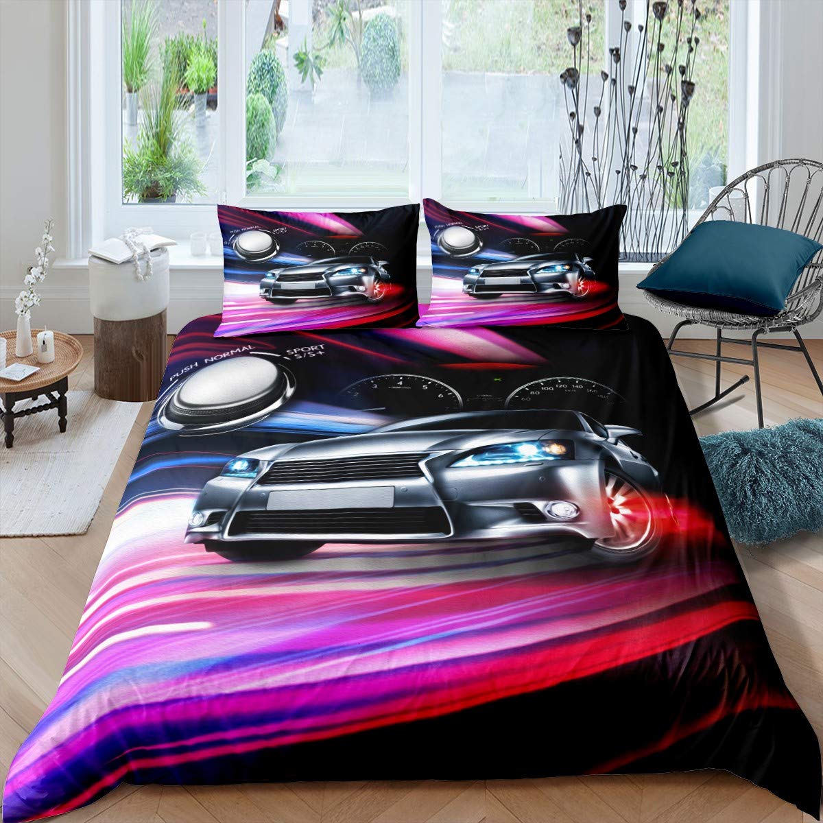 Race Car Duvet Cover Set - Extreme Sports Themed Microfiber Bedding for Kids Boys Girls - Twin Size Comfortable Bedspread with Cool Speed Car Design - Perfect for Kids' Room Decor, Birthday Gifts & Racing Theme Bedrooms