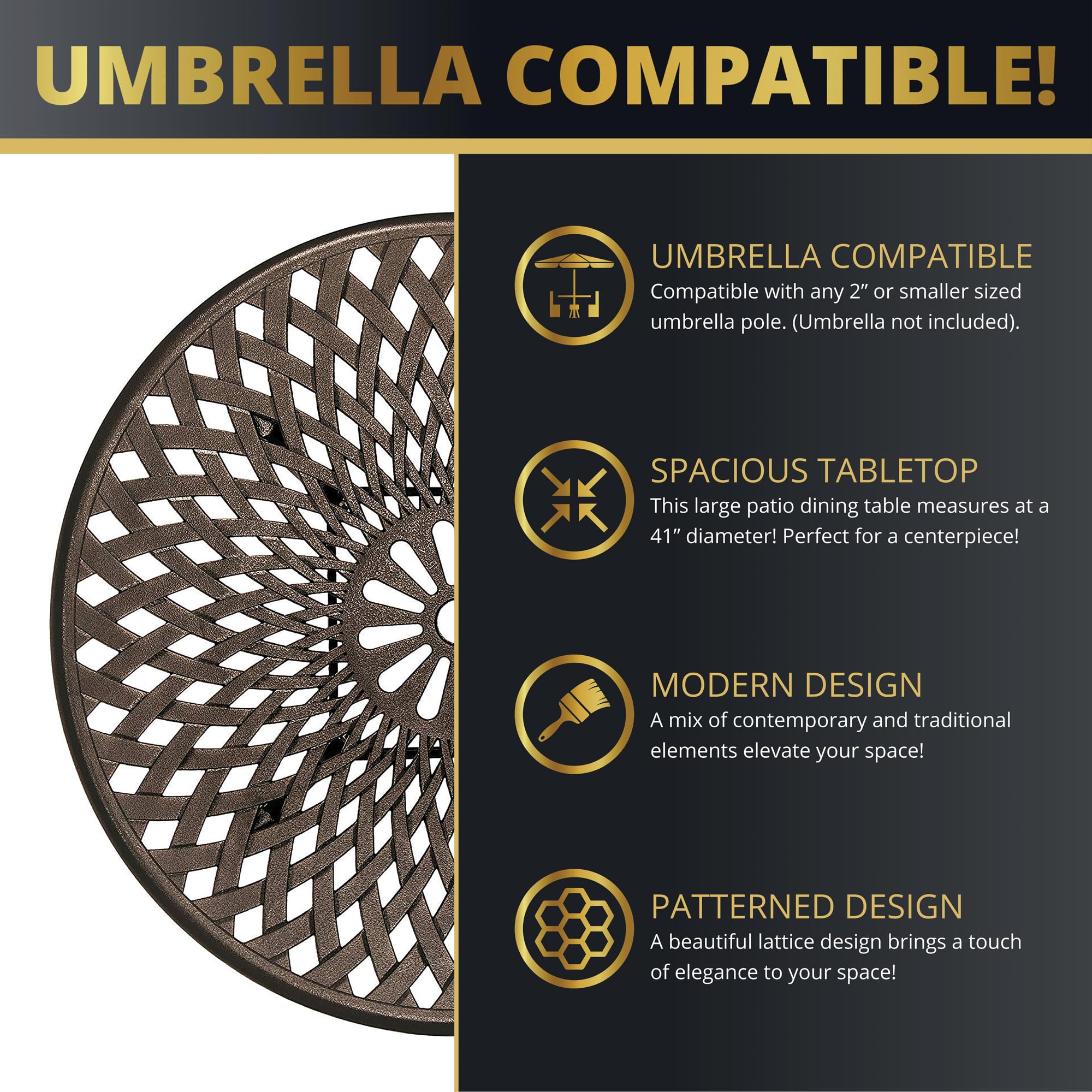 Arden 5-Piece Outdoor Dining Set for 4 - All-Weather Cast Aluminum Patio Furniture with Round Table & Chairs | Perfect for Backyard, Garden & Poolside Dining