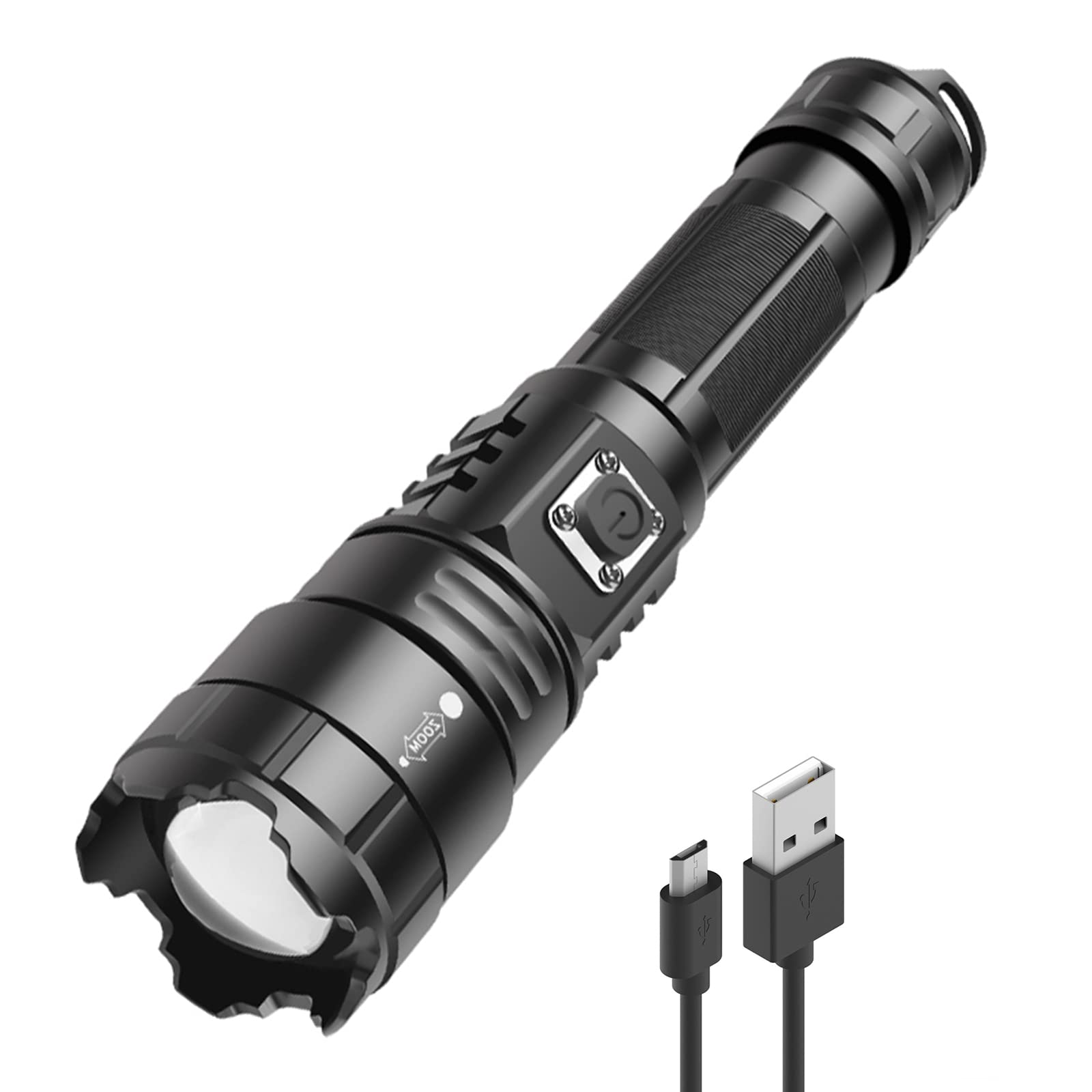 XHP70 Rechargeable LED Flashlight - 10000 Lumens Tactical Torch with Zoomable Beam, Waterproof & Battery Included - Perfect for Camping, Hiking, Outdoor Adventures & Emergency Situations