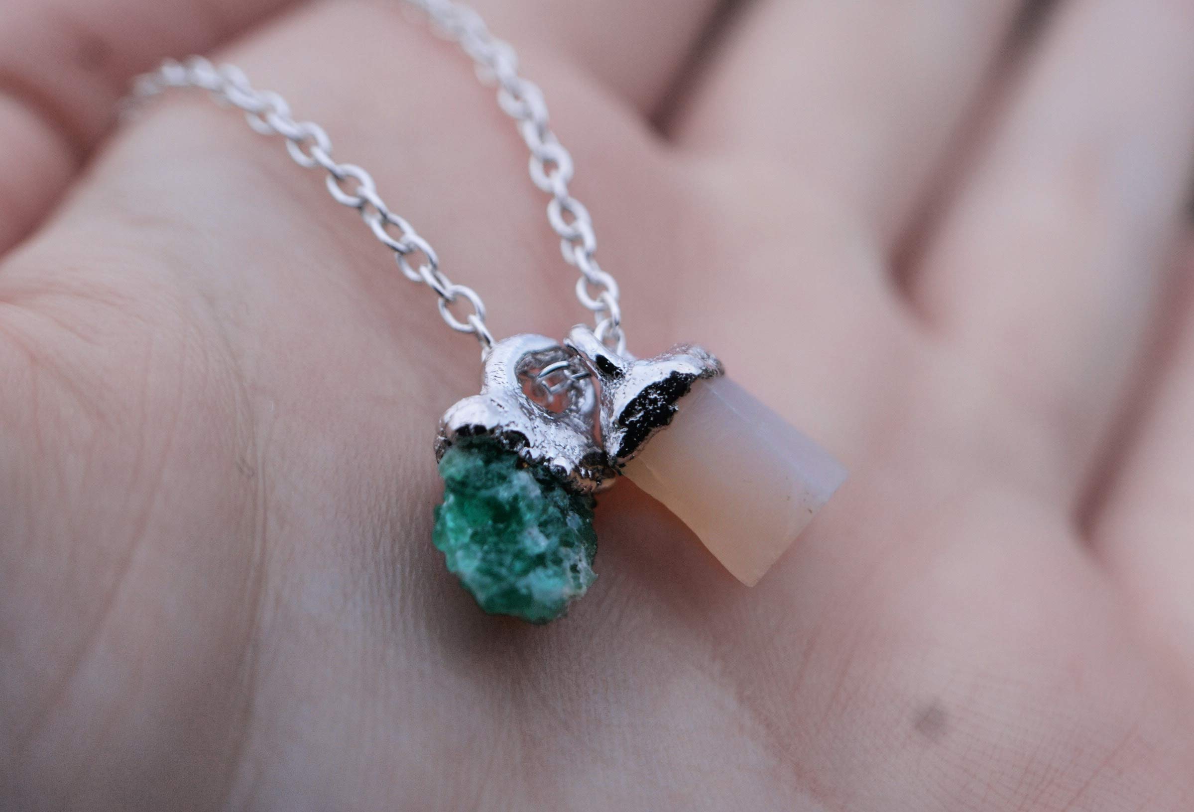 Personalized Raw Crystal Birthstone Necklace - Custom Electroformed Jewelry for Women, Mom, Wife - Unique Birthday, Anniversary & Mother's Day Gift - Perfect for Everyday Wear & Special Occasions