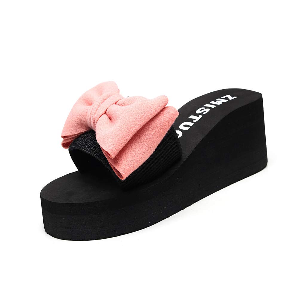 Women's Summer Bow Sandals with Thick Sole - Comfortable Beach Slippers with Floral Design for Outdoor, Vacation, and Home Use