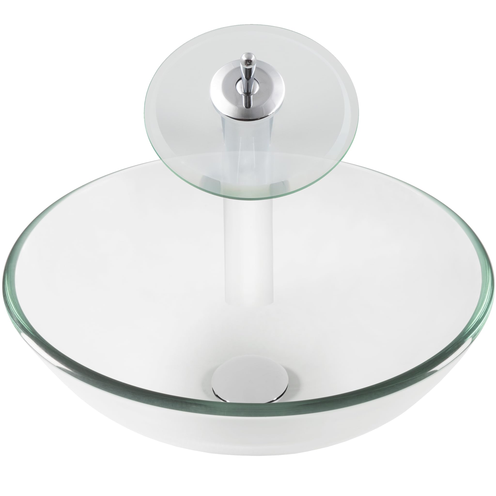 Novatto BONIFICARE Modern Glass Vessel Bathroom Sink Set with Chrome Faucet - Perfect for Contemporary Bathroom Vanity, Powder Room, or Master Bath Remodel