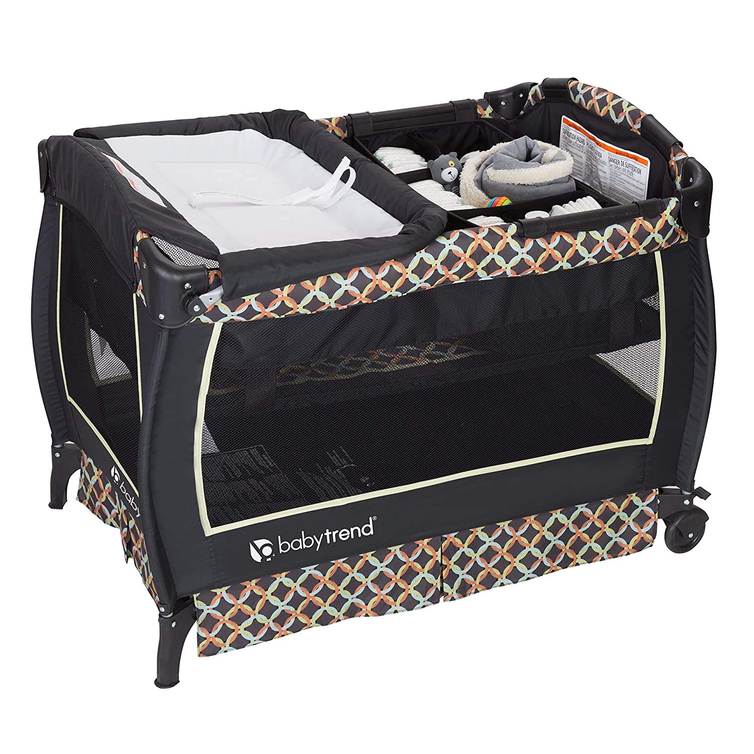 Baby Trend Twin Nursery Center with Circle Tech - Portable Infant Crib & Playard for Twins, Perfect for Home, Travel and Daycare Use