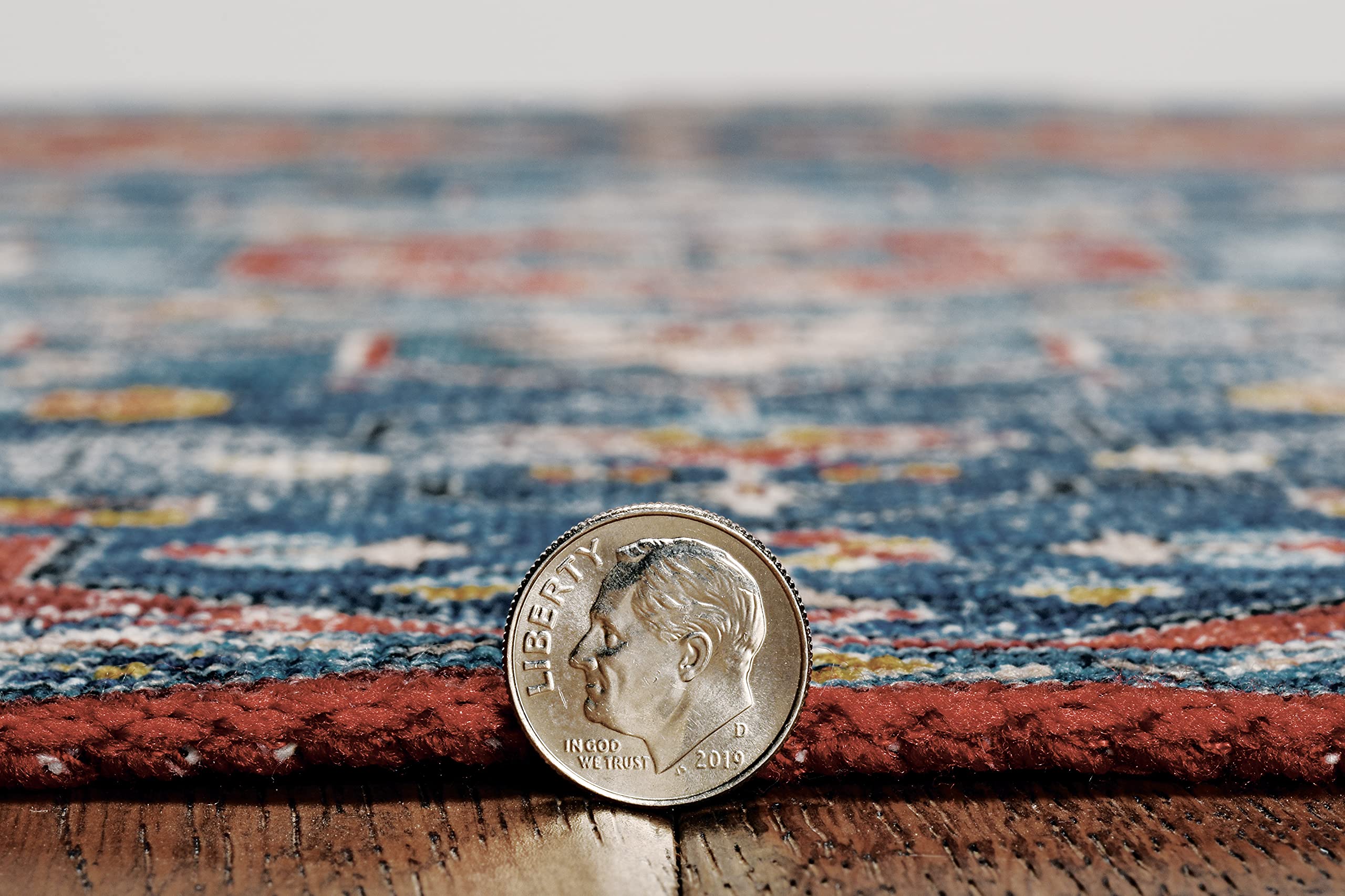 Linon Home Decor Washable Rug 5' x 7' Area Rug - Beasley Teal & Rust Pattern, Non-Slip Soft Indoor/Outdoor Carpet for Living Room, Bedroom, Patio