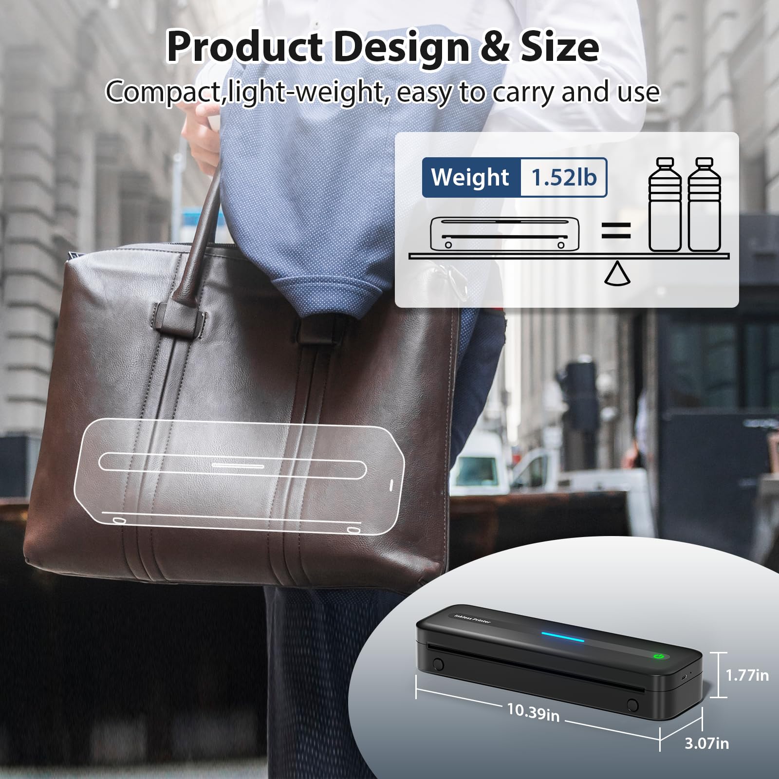 Portable Thermal Printer - Wireless M832 Printer for Travel, Phone & Laptop - Inkless Printing for Office, Home & Car - Supports 8.5x11