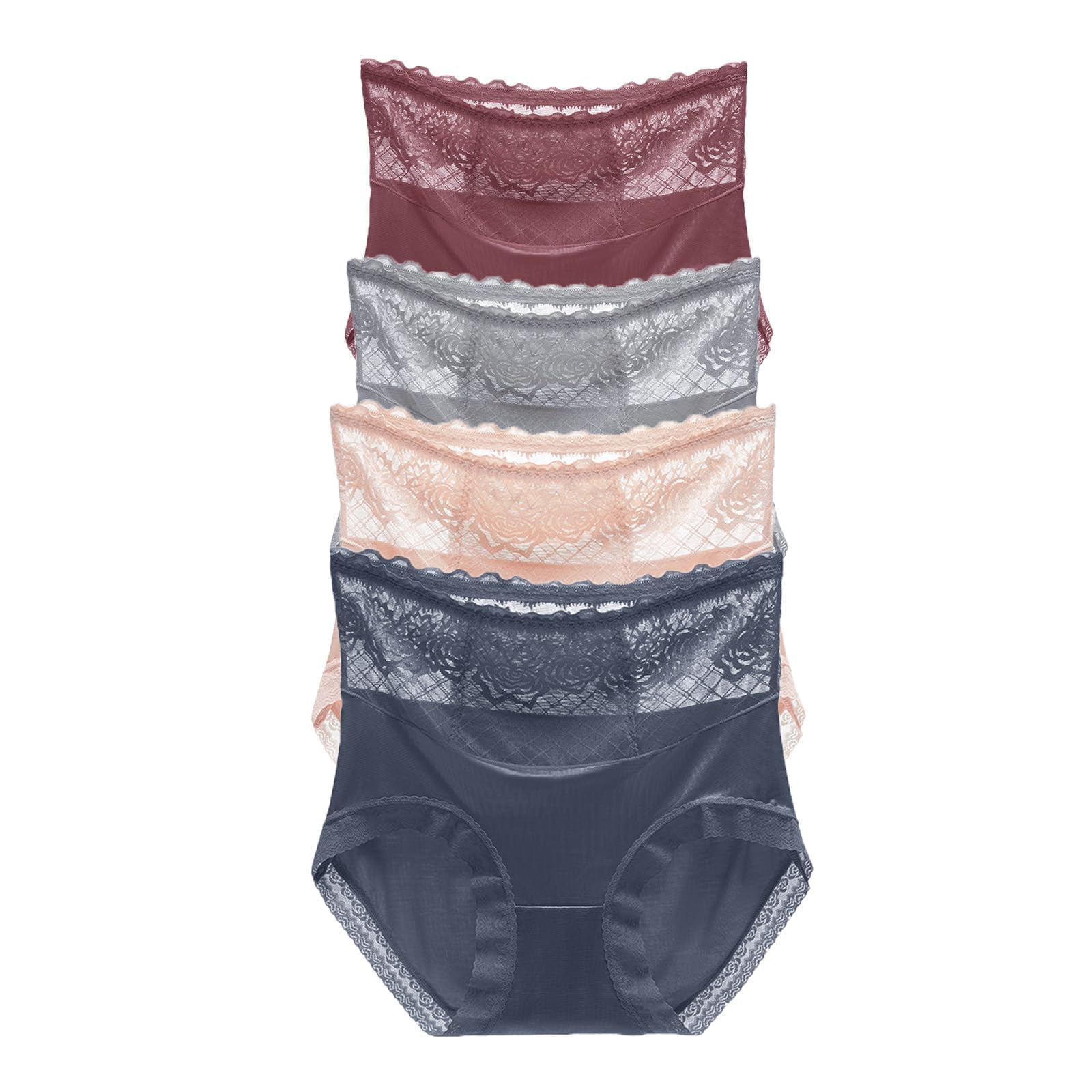 4/6PCS Lacyfit Silky Comfort High Waist Hip Lift Panties - Tummy Control Lace Cotton Women's Breathable Underwear for Everyday Wear & Special Occasions