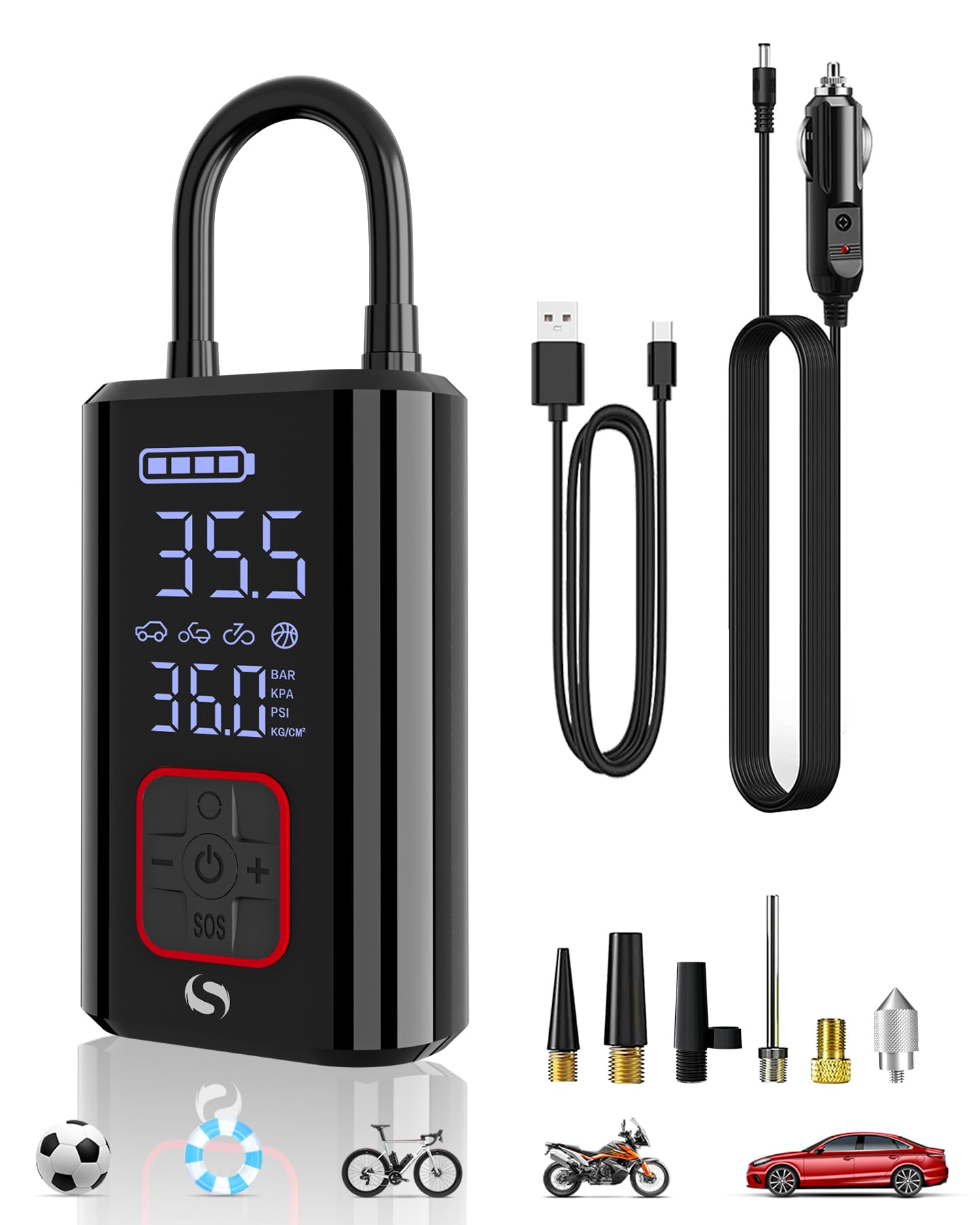 Portable Cordless Tire Inflator Air Compressor - 150PSI Smart Air Pump with Digital Pressure Gauge for Car, Bike, Motorcycle Tires (12V DC) | Emergency Roadside Use & Home Garage Inflation Tool