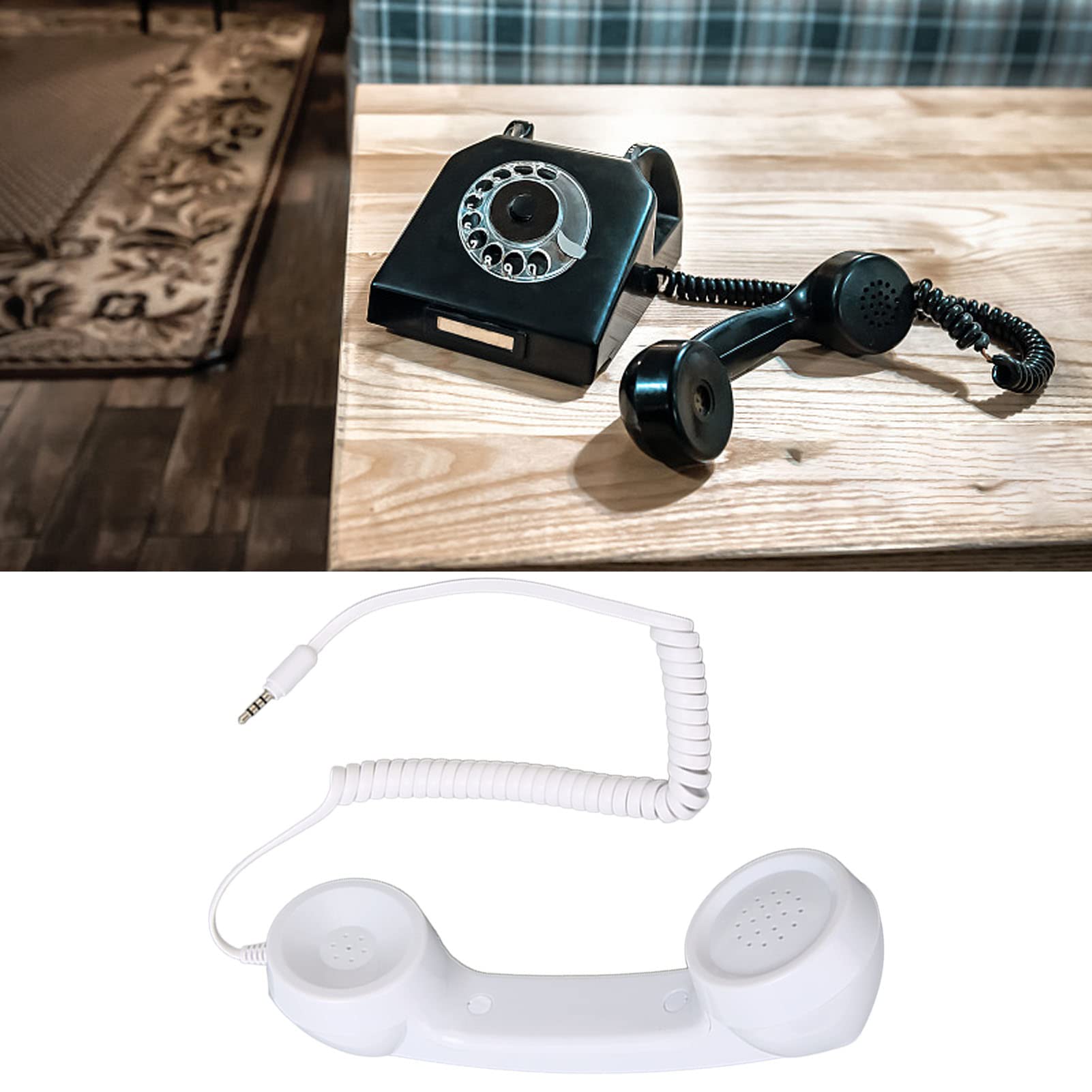 Vintage Retro 3.5mm Wired Telephone Handset - Classic Style Cell Phone Mic & Receiver for iPhone, Android Smartphones, Computers - Perfect for Podcasting, Gaming, Streaming & Office Calls (White)