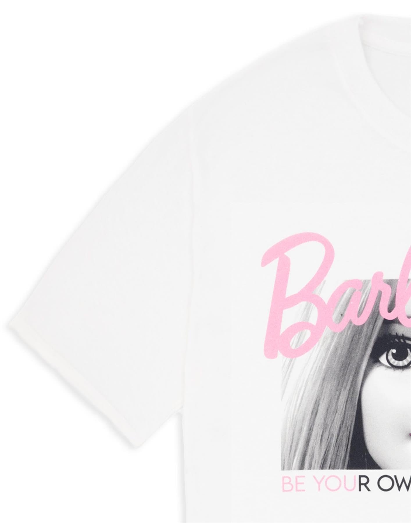 Barbie Women's Short Sleeve Graphic T-Shirt | Classic White & Pink Logo on Black Oversized Tee | Cute Doll-Themed Apparel for Casual Wear, Parties & Barbie Fans