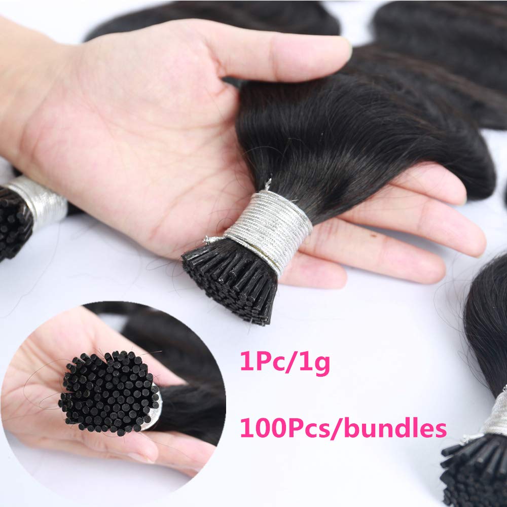 Brazilian Virgin Human Hair Extensions - 24 Inch Body Wave I-Tip Hair 100 Strands (100g) with Keratin for Pre-Bonded & Microlink Fusion | Darkest Brown | Perfect for Volume, Length & Styling for Parties, Weddings & Everyday Wear