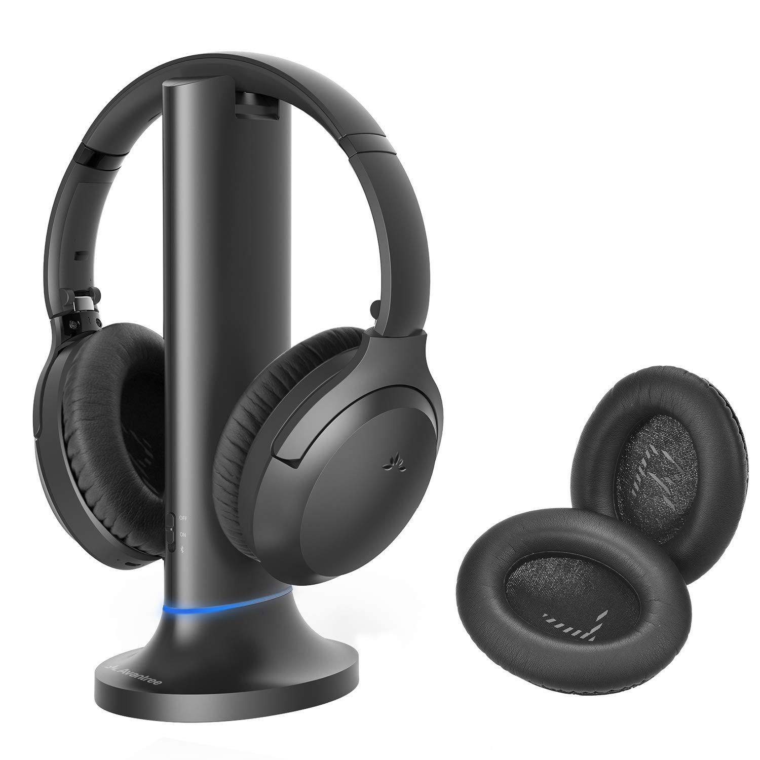 Avantree Opera Wireless TV Headphones with Transmitter & Charging Dock - Enhanced Volume for Seniors & Hearing Impaired, No Audio Delay, Includes Extra Ear Pads & External Mic - Perfect for Late Night TV Watching, Private Listening Without Disturbing Others