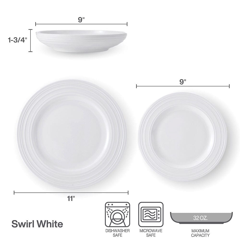 Swirl Bone 12-Piece Dinnerware Set with Pasta Bowls - Service for 4 - Elegant Tableware for Family Dinners & Entertaining Guests