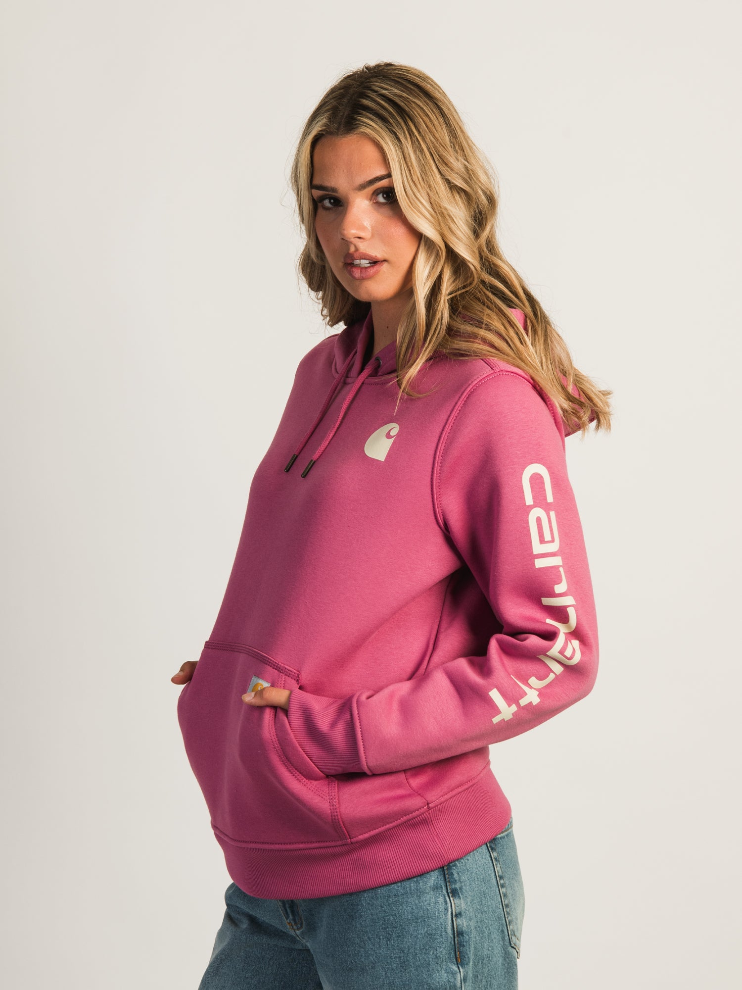 Carhartt Logo Sleeve Pullover Hoodie for Men & Women - Comfortable Fleece-Lined Sweatshirt for Work, Outdoor & Casual Wear
