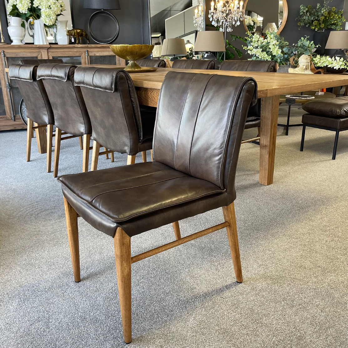 Premium Maxson Brown Leather Dining Chair with Sturdy Wooden Legs - Elegant & Comfortable Seating for Home, Restaurant, or Office Dining Areas
