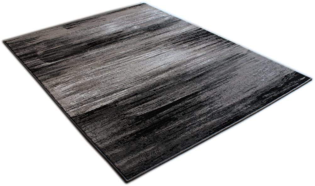 Champion Modern Abstract Brush Stripes Plush Area Rug - Soft Grey & Black 5’3”x7’5” - Perfect for Living Room & Dining Room Decor