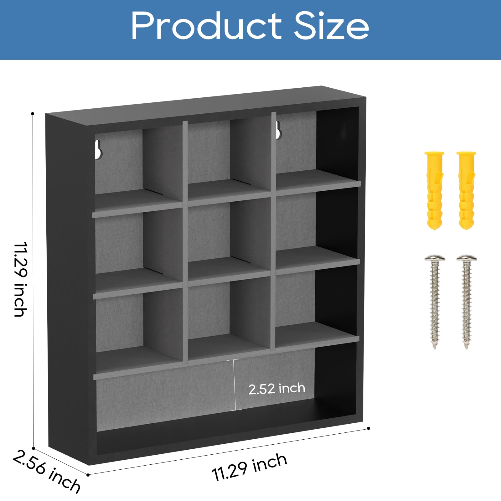 B4Life Bamboo Tie Organizer Wall Mount - 16 Tie Storage Rack with 9 Grids, Space-Saving Closet Accessory for Men's Necktie Display & Organization (Black) - Perfect for Home, Office & Walk-in Closet Organization